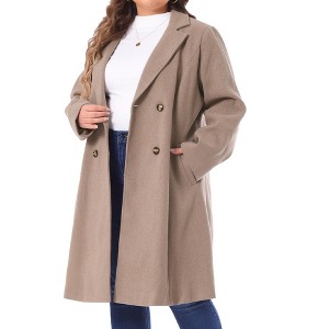 Agnes Orinda Women's Plus Size Fashion Notched Lapel Double Breasted Pea Coats - 1 of 4