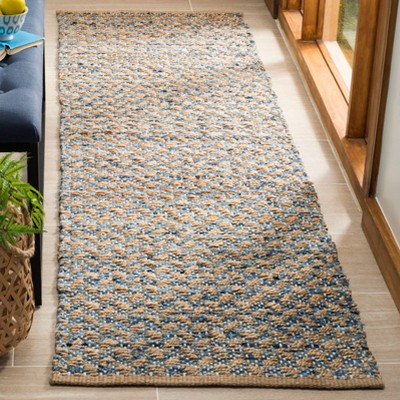 Handwoven Blue and Natural Geometric Jute Area Rug