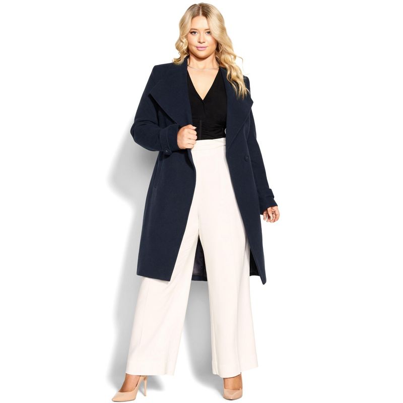 Women's Plus Size  So Sleek Coat - navy | CITY CHIC, 3 of 4