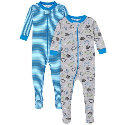 Gerber Baby and Toddler Boys' Snug Fit Footed Cotton Pajamas - Space - 18  Months - 2-Pack