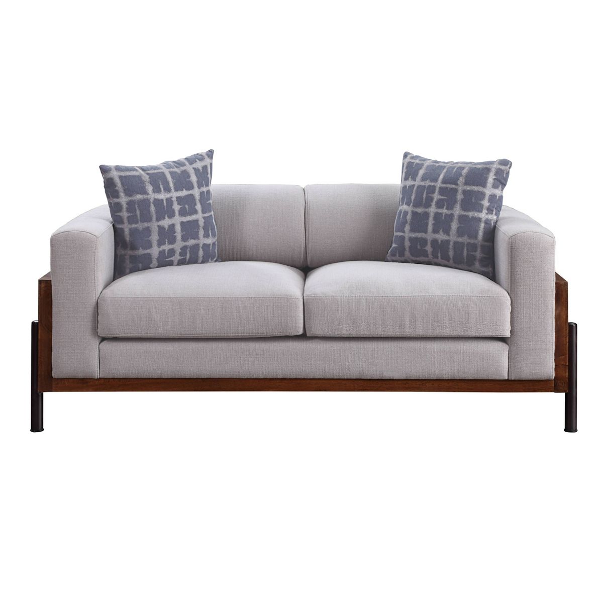 71" Pelton Sofa Fabric and Walnut - Acme Furniture: Elegant Loveseat with 2 Pillows
