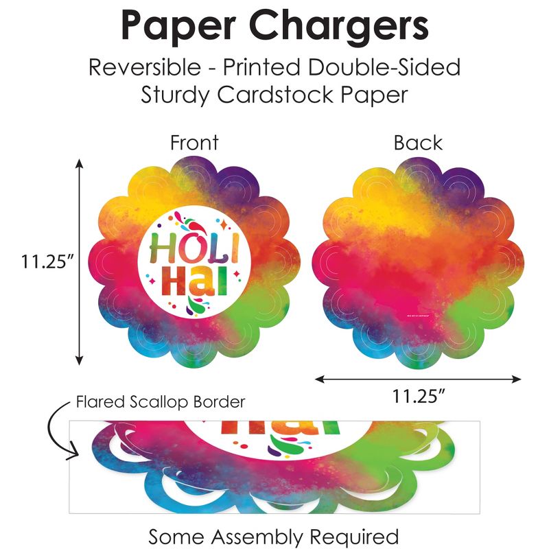Big Dot of Happiness Holi Hai - Festival of Colors Party Paper Charger and Table Decorations - Chargerific Kit - Place Setting for 8, 6 of 10
