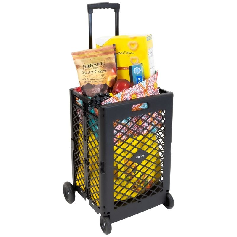 Mount-It! Heavy-Lifting Rolling Mesh Utility Cart | 55 Lbs. Weight Capacity | Black | Perfect for Use at Home, Office, Business, Travel & Shopping, 1 of 9