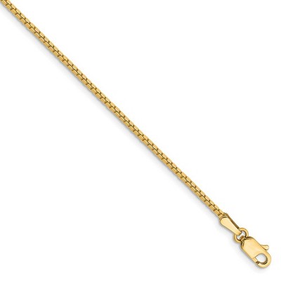 Black Bow Jewelry 1.25mm, 14k Yellow Gold, Solid Box Chain Anklet or Bracelet