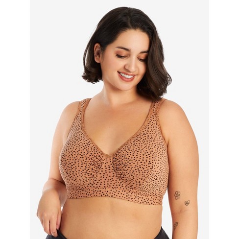 Leading Lady The Evie - All-Day Cotton Comfort Bra in Mocha Leo Dot, Size:  50FGH