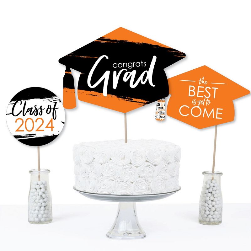 Big Dot of Happiness Orange 2024 Graduation Party Centerpiece Sticks - Table Toppers - Set of 15, 5 of 9