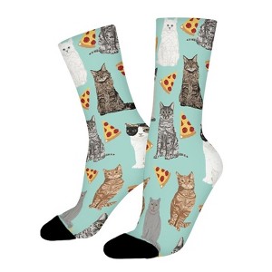 Cats Pizza Food Women Printed Crew Socks Funny Funky Socks Soft Polyester Novelty Gifts for Artists Men - 1 of 1