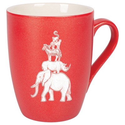 Elanze Designs 10 Ounce Ceramic Decorative Laser Engraved Elephant Rhino Zebra Cheetah Lemur Giftable Novelty Tea Coffee Cup Mug Crimson Red Stacked