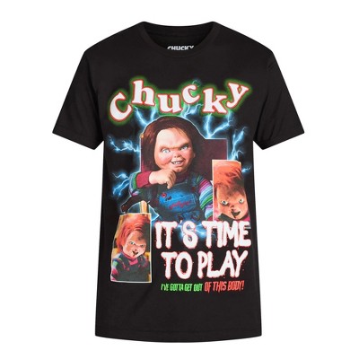 Seven Times Six Chucky T-Shirt Men's It's Time To Play Short Sleeve Graphic Print Top Black