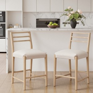 Set of 2 Farmhouse Counter Stools with Ladder Back and Upholstered Seat, Rubberwood Bar Chairs for Kitchen Island or Dining Room-Koiai - 1 of 4