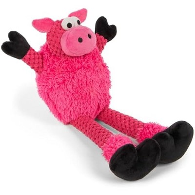 goDog Checkers Skinny Pig Squeaky Plush Dog Toy, Chew Guard Technology - Pink, Small