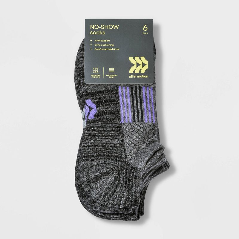 Women's Finish Line Striped Cushioned 6pk No Show Athletic Socks - All In Motion™ 4-10, 2 of 4