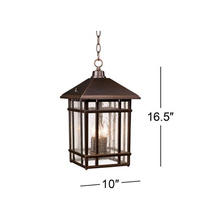 Bronze 16.5" Art Deco Outdoor Hanging Light with Frosted Glass