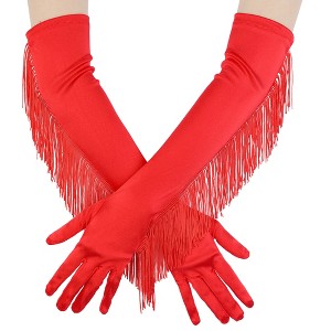 INSPIRE CHIC Women's Long Satin Finger with Tassels Elbow Length Sleeves Gloves for Opera Dance Wedding Party 1Pair - 1 of 4