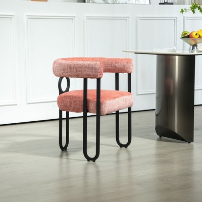 CENGHU Dining Chairs, Contemporary Designed PU Fabric Upholstered Barrel Side Chairs with Black Metal Legs, Round Kitchen Accent Chairs, Pink