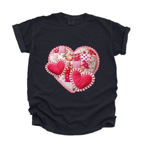 Hearts Patchwork Print - Women's Garment Dyed Graphic T-Shirt - 1 of 4