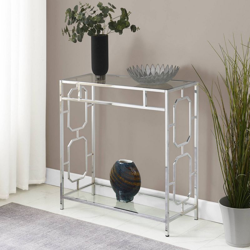 Omega Chrome Glass Hall Table with Shelf Glass/Chrome - Breighton Home, 2 of 5