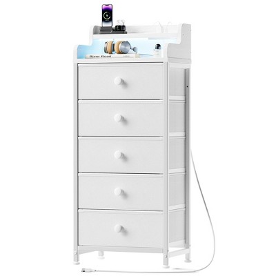 WOWLIVE 5 Drawers Dresser for Bedroom, Dresser with Power Outlet & LED, 40.2"H Dresser
