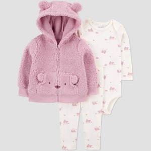 Carter's Just One You® Baby Girls' 3pc Bear Sweatshirt & Pants Set - Pink - 1 of 4