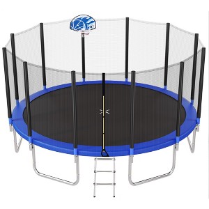 NAYSAYE Trampoline 16FT for Kids with Safety Net Basketball Hoop and Ladder for Outdoor Fun, Blue, 192.00"*106.20"*199.00" - 1 of 4