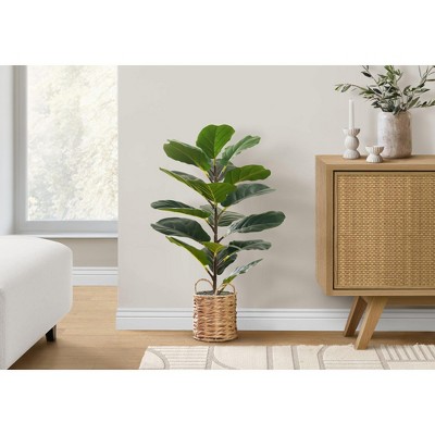 Vynxaria Artificial Plant, Fiddle Tree, Indoor, Faux, Fake, Floor, Greenery, Potted, Real Touch, Decorative, Green Leaves, Beige Woven Basket