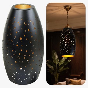 Etched Hollow-out Oval Pendant Shade – 7.8×4.7 Inch&1-5/8" Fitter, Black Gold - 1 of 4