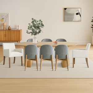 7-piece Dining Room Table Set, Oak Oval Table with 6 Linen Fabric Dining Chair and 2 Captain's Chair with Solid Wood Legs, Dining Room- Maison Boucle - 1 of 4