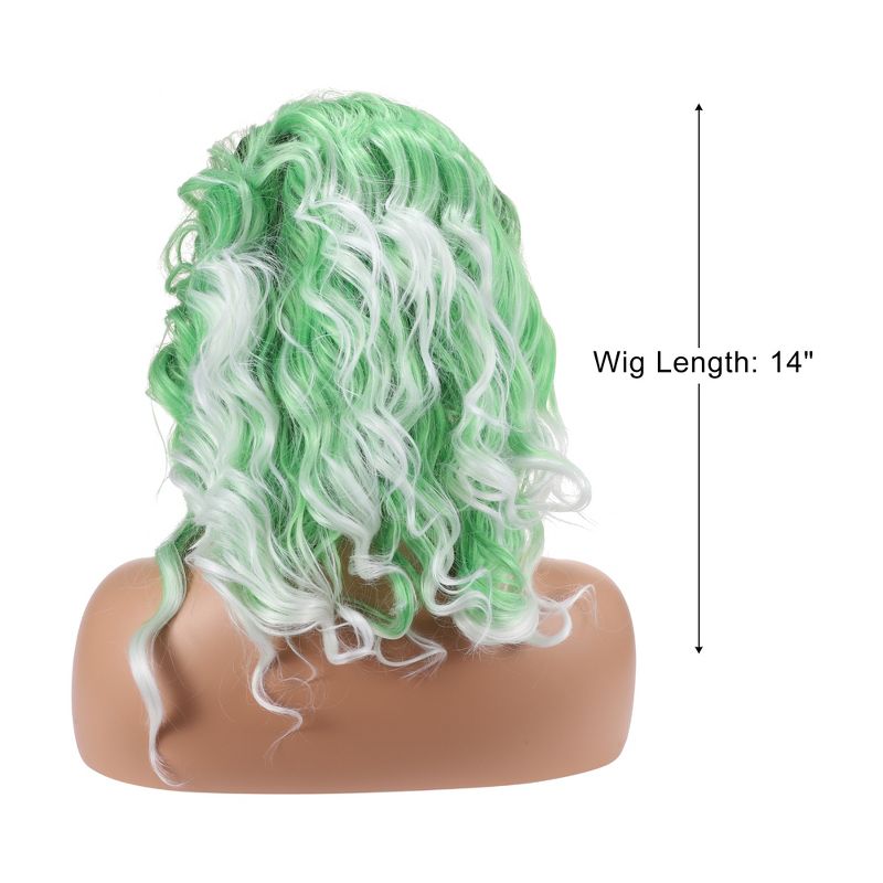 Unique Bargains Women's Medium Long Fluffy Curly Wavy Lace Front Wigs with Wig Cap 14" Black Green White 1 Pc, 2 of 7