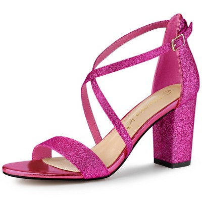 Dark Pink Glitter Strap Heels 38 / Pink