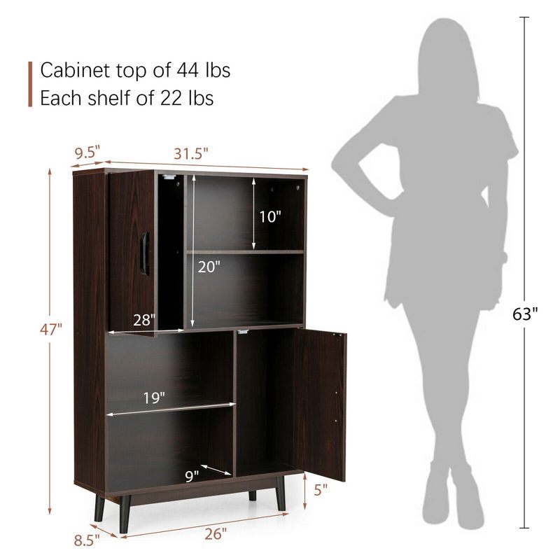 Costway Sideboard Storage Cabinet Bookshelf Cupboard w/Door Shelf Black / White / Espresso, 3 of 13