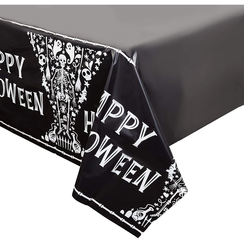 Spooky Central 3 Pack Skeleton Plastic Tablecloth, Black Halloween Table Cover (54 x 108 in), 3 of 6