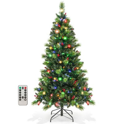 Tangkula Pre-lit Christmas Tree, Artificial Hinged Xmas Tree W/ Remote- controlled Color-changing Led Lights & Pvc Tips : Target