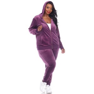 Women's Plus Size 2 Piece Velour Tracksuit Set - White Mark - 1 of 4