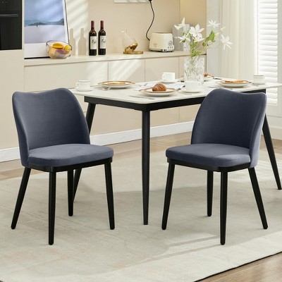 Set of 2 Upholstered Dining Chairs, Velvet Side Chairs with Padded Seat and Wooden Legs