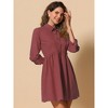 INSPIRE CHIC Women's 3/4 Sleeve Button Front Solid Color Flare Mini Shirt Dress - 2 of 4