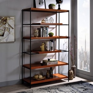 GDFStudio Bryn 70'' Tall Modern 6-Tier Honey Oaken Bookshelf - 1 of 4