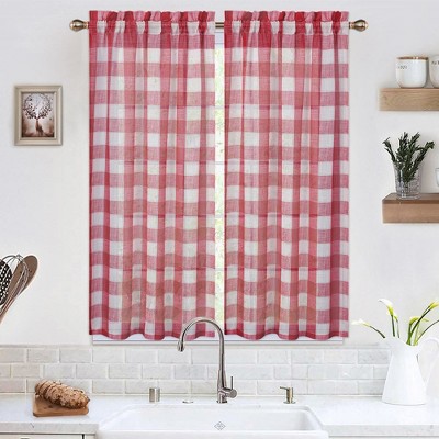 Trinity Buffalo Plaid Linen Blend Tab Top Kitchen Curtains