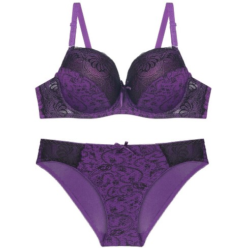 Agnes Orinda Women's Wirefree Comfortable Soft Push-Up Lace Trim Plunge  Lingerie Bra Purple 36E