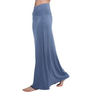 Women's Fold-Over Flare Maxi Skirt - Stylish Spandex Long Skirt for All-Day Comfort Greyish Blue - 1 of 4