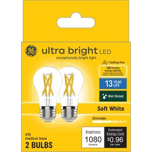 GE 2pk 100W Clear Ultra Bright A15 LED Ceiling Fan Light Bulbs Soft White - 1 of 4
