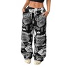 Clotth Women's Graphic Baggy Pants Drawstring High Waisted Baggy Sweatpants with Pocket Streetwear Street Print Loose Casual Wide-leg Pants, Black - 2 of 4