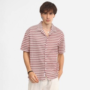 Campus Sutra Men Men's Terracotta Brown & Powder White Chevron-Striped Oversized Shirt - 1 of 4