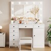 White Vanity Desk with Mirror, Makeup Vanity Table with 7 Drawers, Cabinet & 3-Color LED Lighting, Modern Wooden Dressing Table for Bedroom - 4 of 4