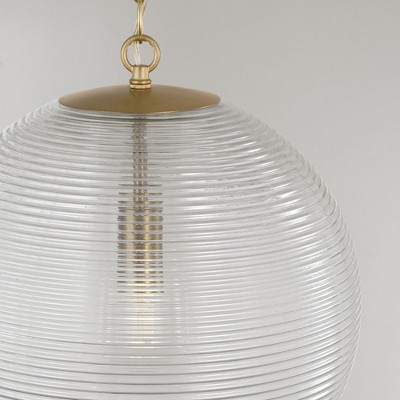 Matte Brass Ribbed Glass Globe Pendant Light