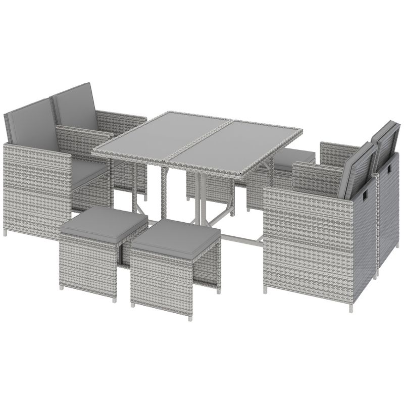 Outsunny 9 Pieces Patio Wicker Dining Sets, Space Saving Outdoor Sectional Conversation Set, with Dining Table and Chair & Cushioned for Lawn Garden Backyard, 1 of 7