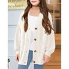 Girls Cable Knit Sweater Cardigan Front Button Cardigan with Side Pockets Above Knee Cardigan for Girls Winter Knitwear,White - L - 4 of 4