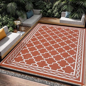 Coucheta Outdoor Rug Reversible Waterproof Patio Rug for Camping, Picnic & Backyard - Grey White Geometric Design, Multi-Color & Size - 1 of 4