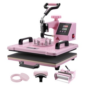 VEVOR Heat Press Machine, 12 x 15 inch, 5 in 1 Heat Transfer Machine with 30 oz Tumbler Press, 360° Swing Away T-Shirt Pressing, Pink - 1 of 4