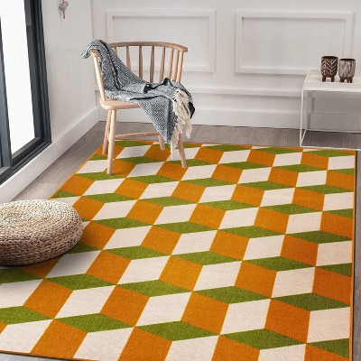 Vibrant Geometric Orange Synthetic 5' x 7' Flatwoven Indoor/Outdoor Rug