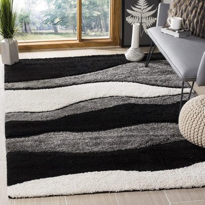 Gray Floral Hand-Knotted Shag Rug - 6' x 9'